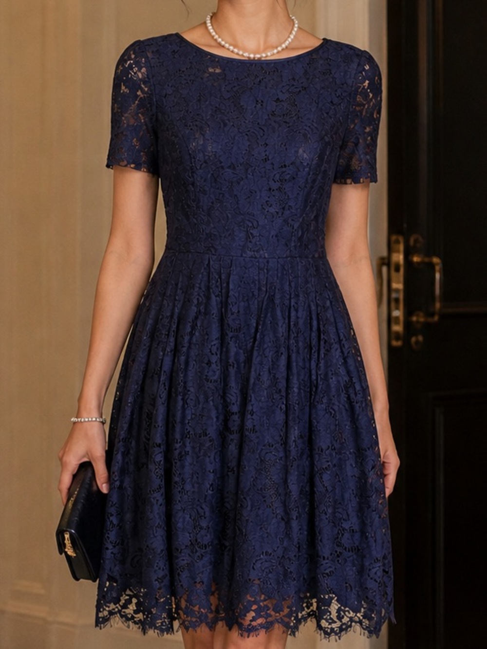 Vintage Nipon Boutique  Lace Fit & Flare Dress | Navy Blue | Romantic | Size 4‎ - Picture 13 of 13